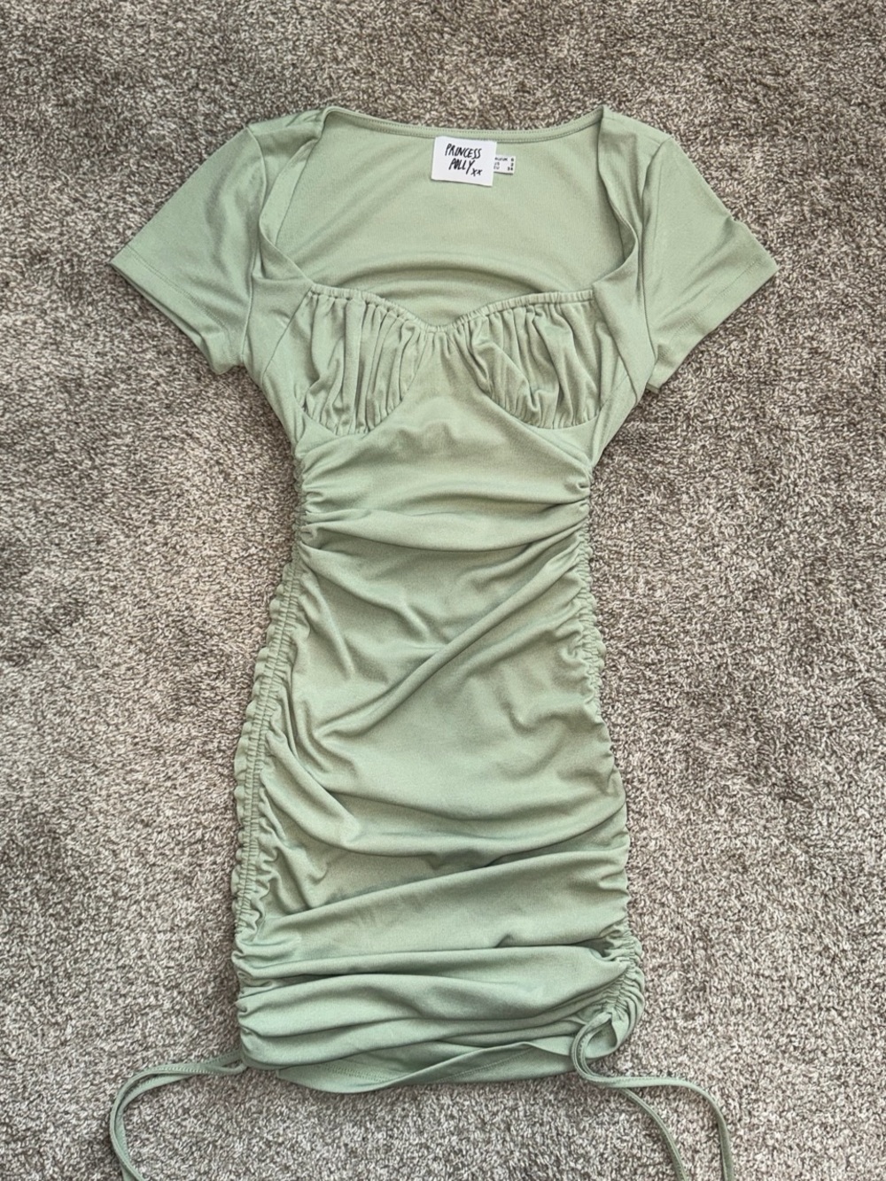 Princess Polly green mini dress with ruched sides